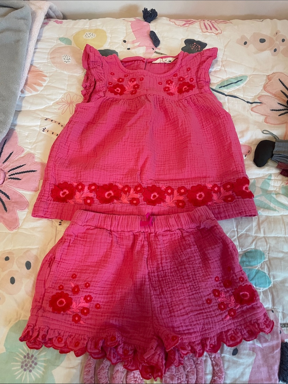Mini Boden Hot Pink Floral Embroidered Two-Piece Matching Set